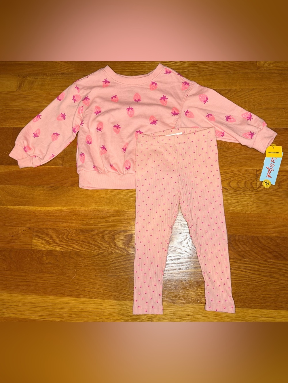 NWT Cat & Jack Girls Pink Strawberry Sweatshirt Leggings Set 2T